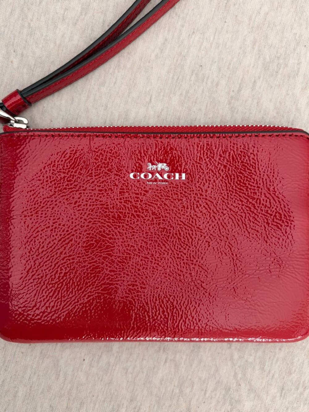 Coach Corner Zip Wristlet Red Patent Leather CW855 NWT